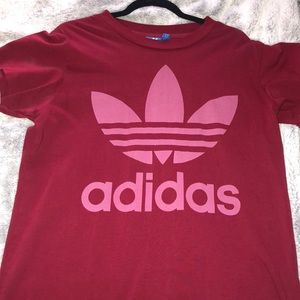 Womens Red Adidas Trefoil Tee